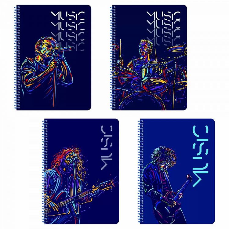 MUSIC Wirelock Notebook A4/21Χ29 4 Subjects 120 Sheets, 4 covers