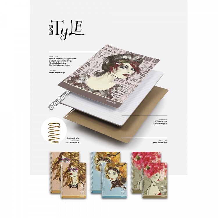 STYLE Wirelock Notebook B5/17Χ25 2 Subjects 60 Sheets, 4 covers