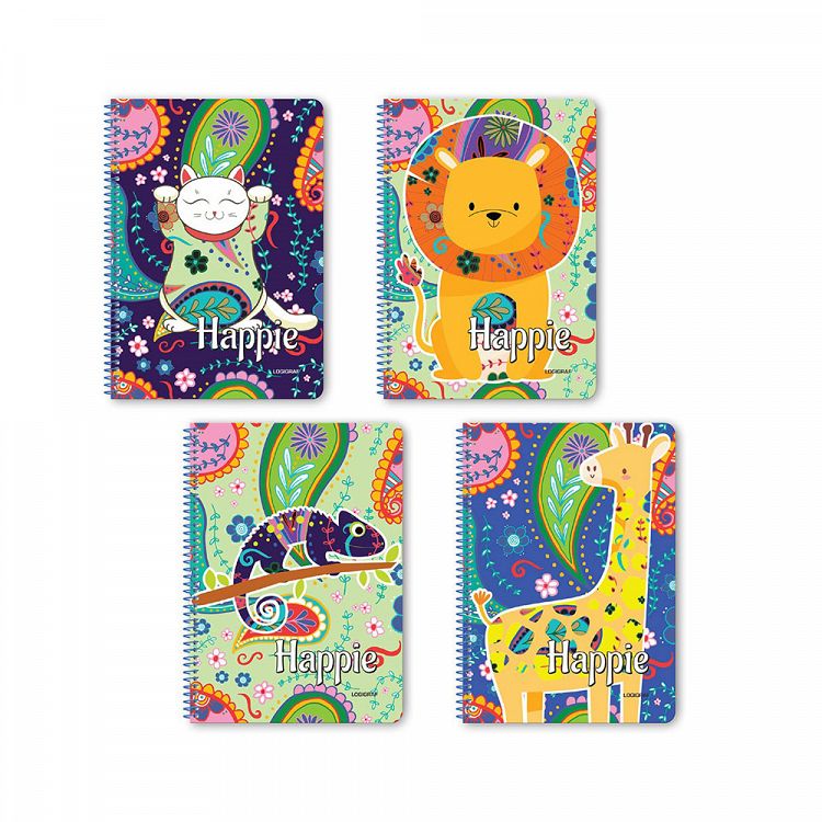 HAPPIE Wirelock Notebook B5/17Χ25 1 Subject 40 Sheets 15pcs