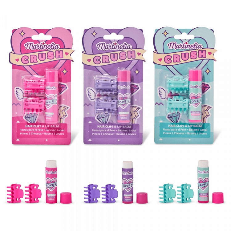 Super Set with 2x Hair Clips & 1x Lip Balm 4gr CRUSH, in 3 flavours-colors