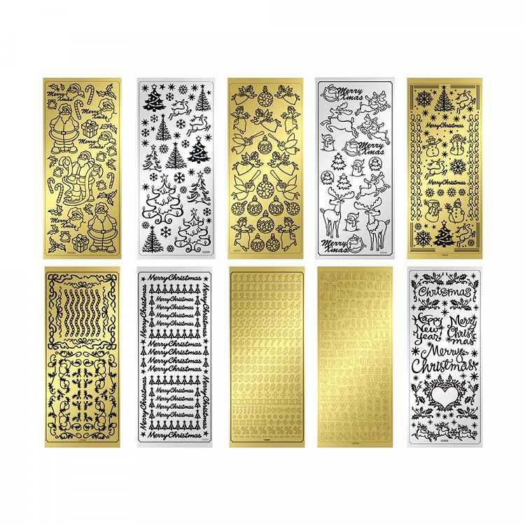 Set Gold-Silver Contour Stickers 10sheets 10X24cm X-MAS