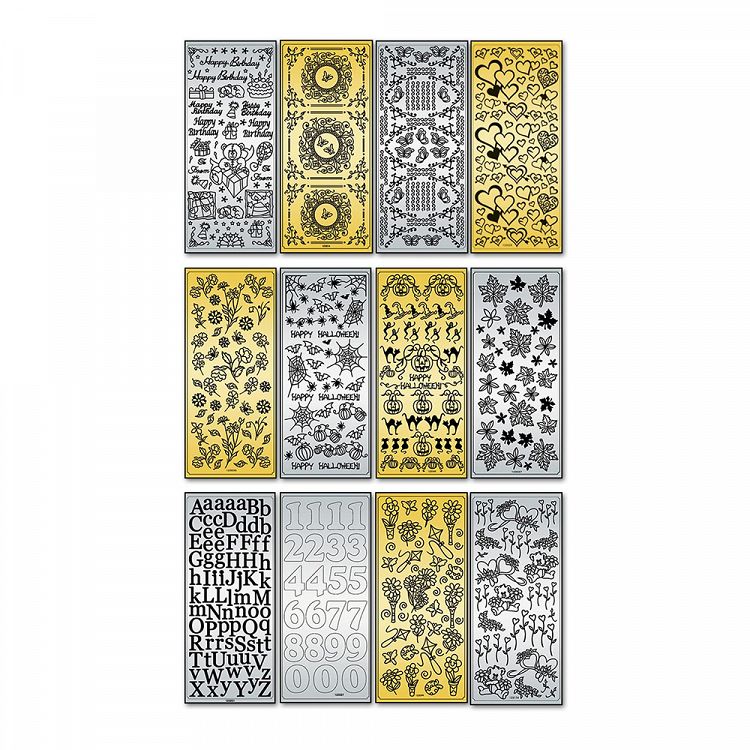 Set Gold-Silver Contour Stickers 12sheets 10X24cm ALL YEAR ROUND ΙΙ