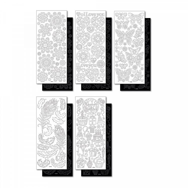 Set Black-White Contour Stickers 10sheets 10X24cm ALL YEAR ROUND