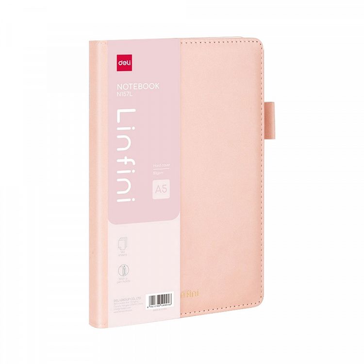 Lined Notebook A5/15X21 144 sheets Pink DELI with Faux-leather cover