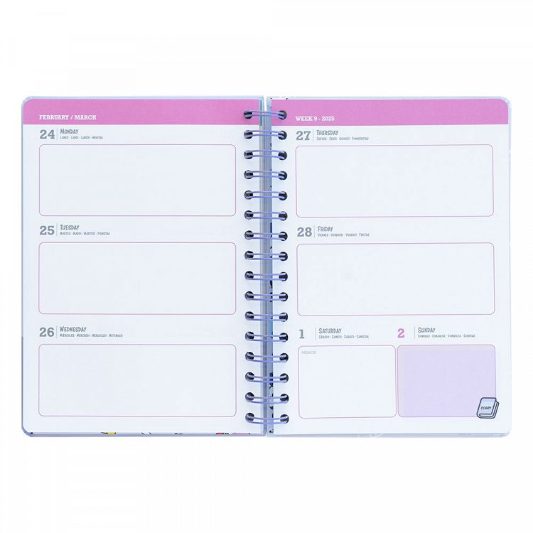 Hardcover Wire-O School Week to View Agenda 12 Months 2024/2025 15X21cm BT21