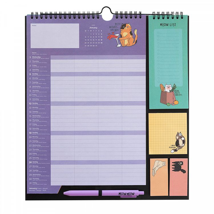 Wall Calendar/Planner 2024/2025 30X34cm MEOW MEOW