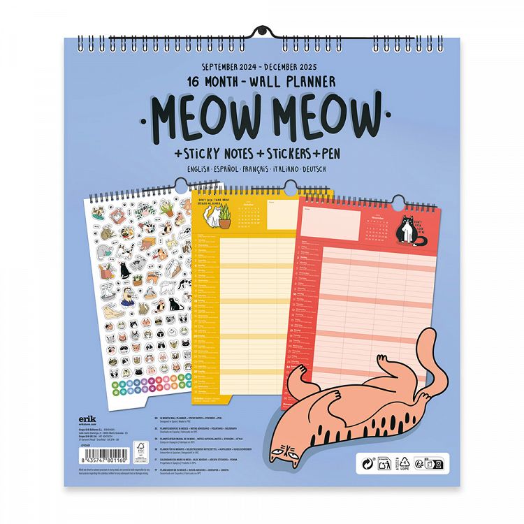 Wall Calendar/Planner 2024/2025 30X34cm MEOW MEOW