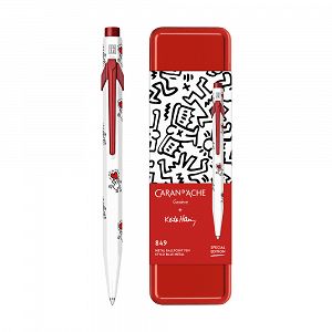 White Metallic Ball pen in Metal box CDA KEITH HARING Black ink 1.00mm