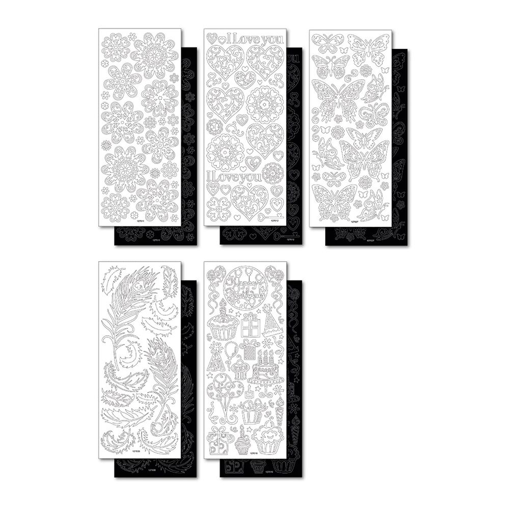 Set Black-White Contour Stickers 10sheets 10X24cm ALL YEAR ROUND