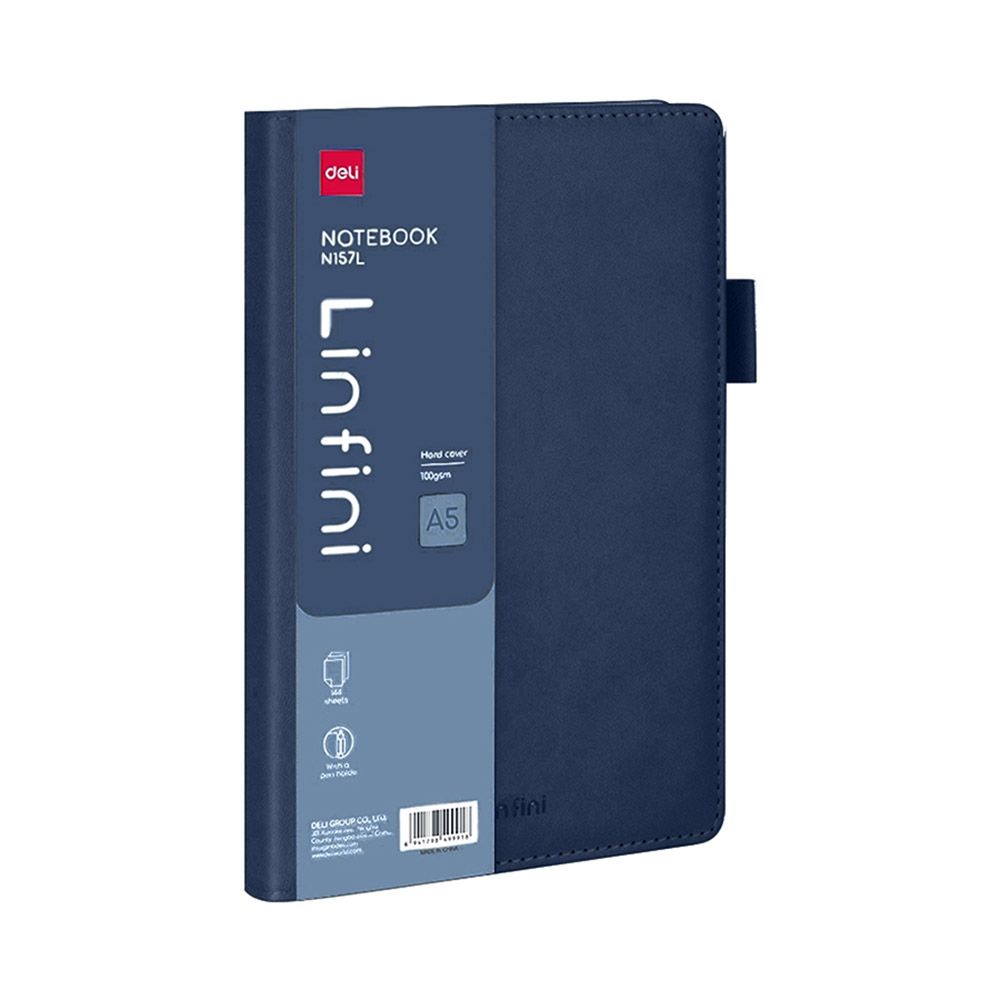 Lined Notebook A5/15X21 144 sheets Blue DELI with Faux-leather cover