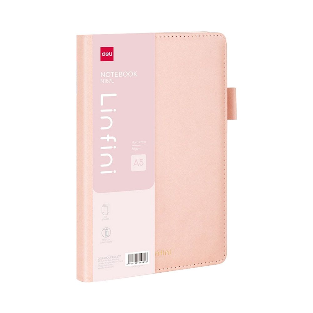 Lined Notebook A5/15X21 144 sheets Pink DELI with Faux-leather cover