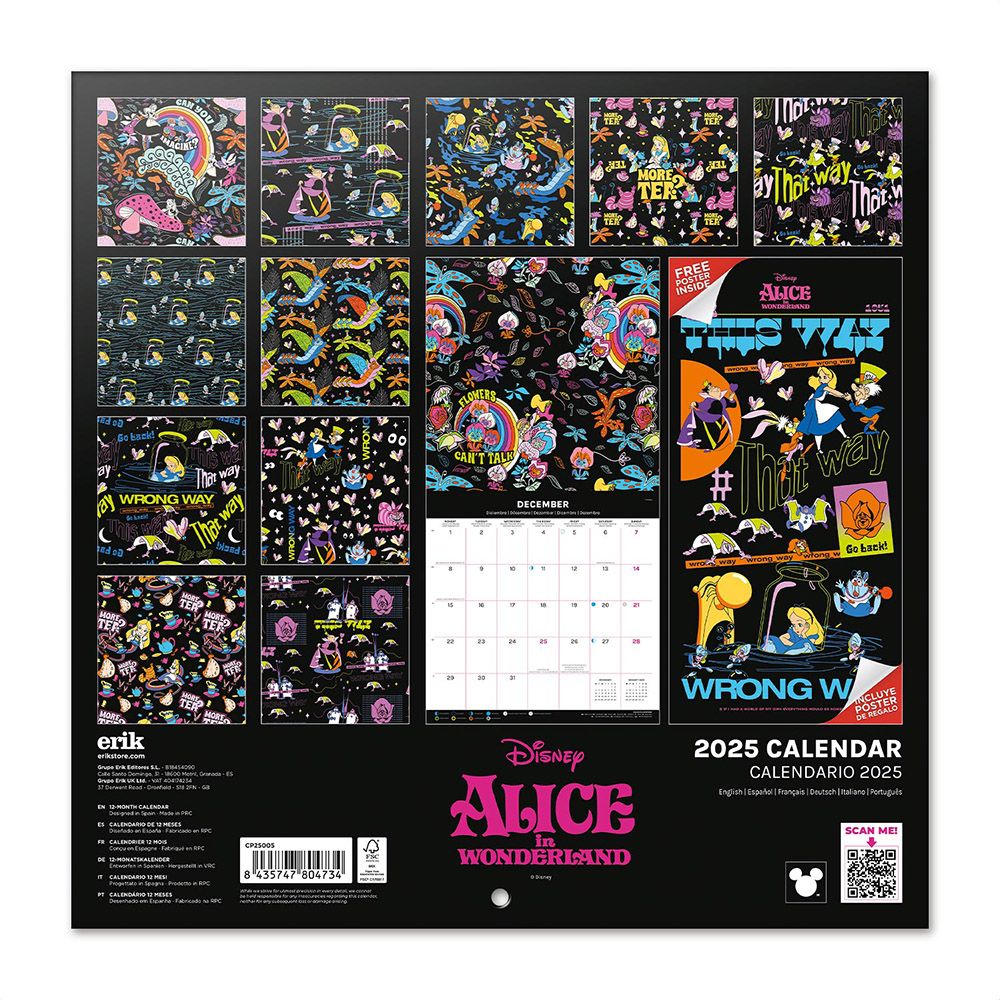 Wall Calendar 2025 30X30cm DISNEY Alice in Wonderland