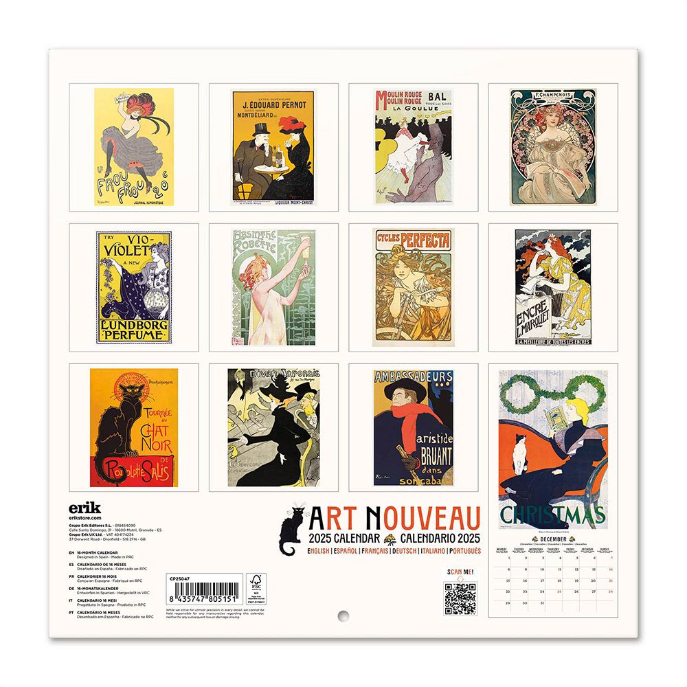 Wall Calendar 2025 30X30cm ART NOUVEAU