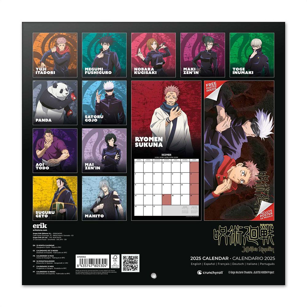 Wall Calendar 2025 30X30cm JUJUTSU KAISEN