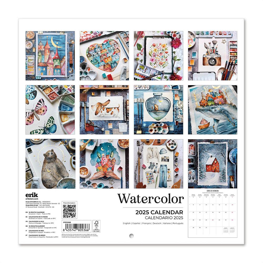 Wall Calendar 2025 30X30cm WATERCOLOR