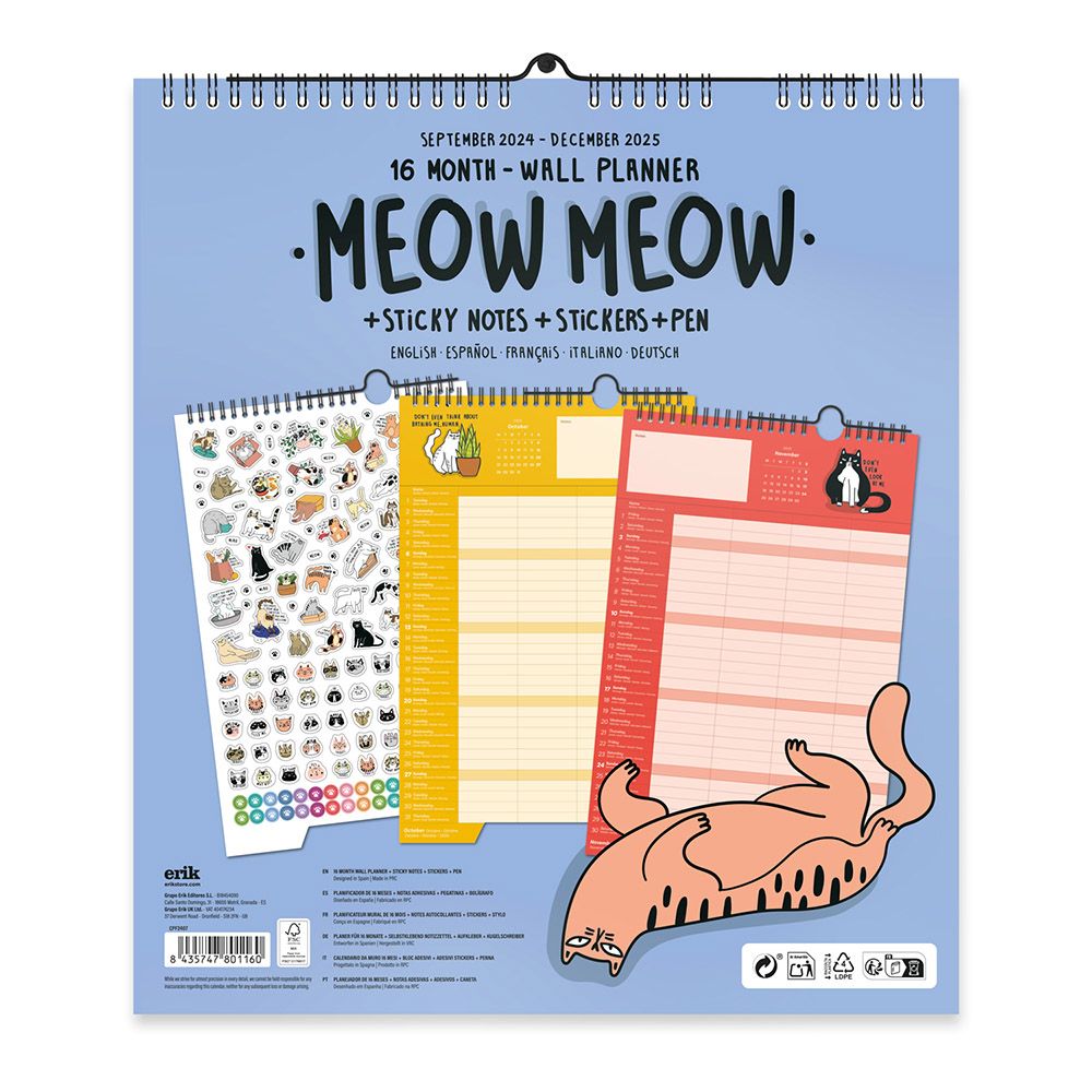 Wall Calendar/Planner 2024/2025 30X34cm MEOW MEOW