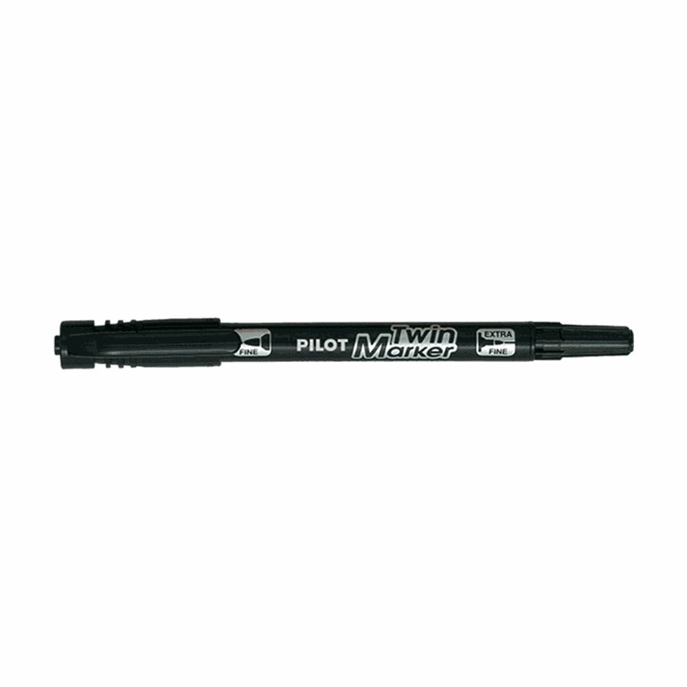 Permanent Marker PILOT Twin Marker Fine Black, Pack of 10pcs